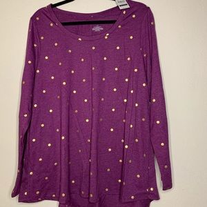 new long sleeve purple polka dot top